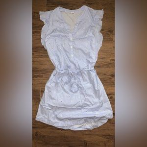 Old Navy Light Blue Pinstripe Floral Print Ruffle Sleeve Belted Dress Womens M